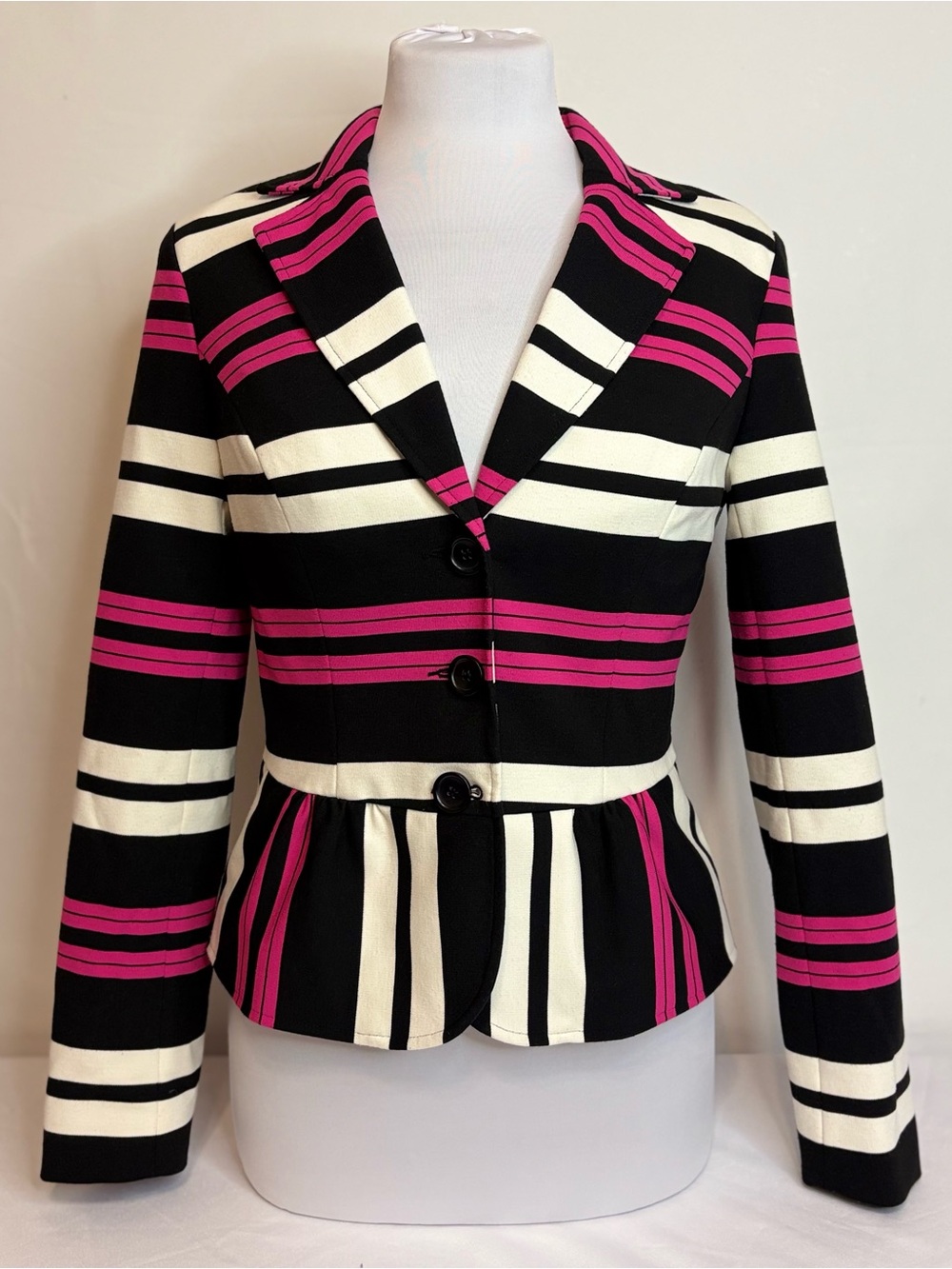 INC International Concepts Black White & Pink Striped Peplum Blazer